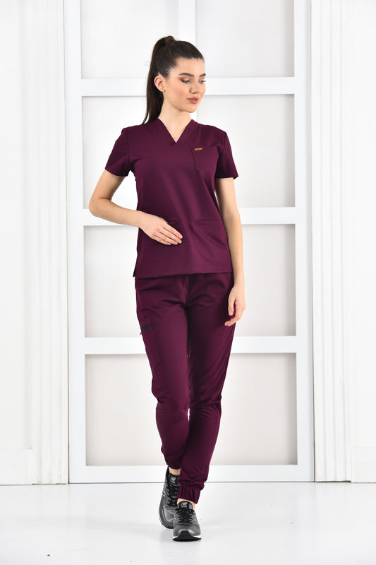 Bordowy komplet medyczny JOGGER z lycrą