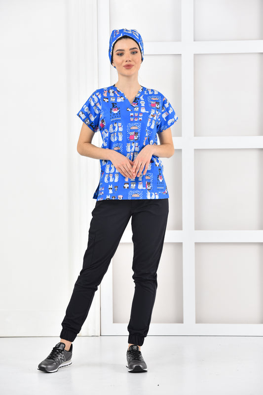 Bluza medyczna z nadrukiem w kotki