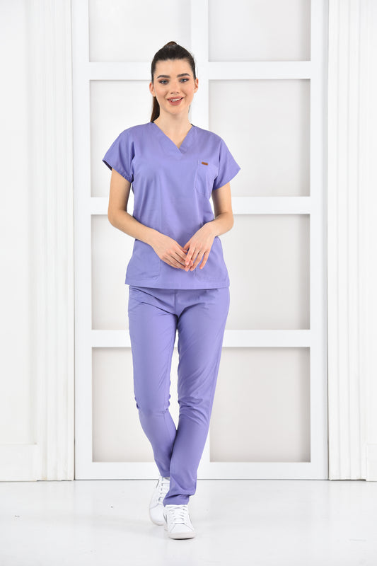 Fioletowy komplet medyczny z tkaniny tericotton