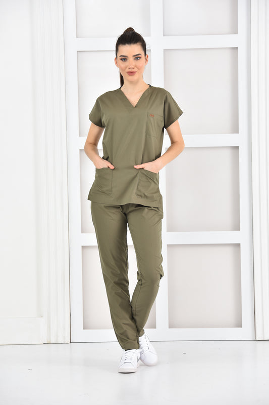 Damski khaki komplet medyczny – tericotton