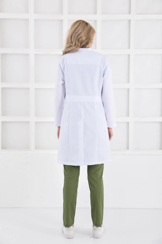 Fartuch Medyczny Damski w Kolorze Białym Wysoki wzrost