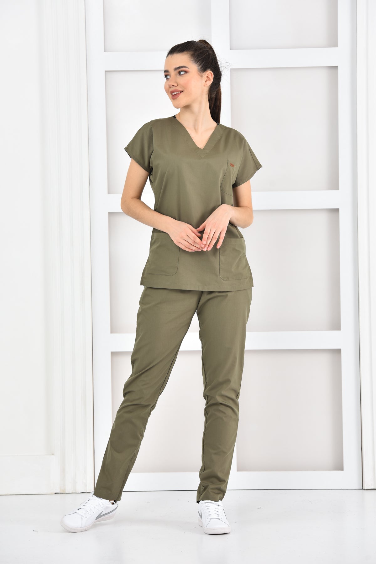 Damski khaki komplet medyczny – tericotton
