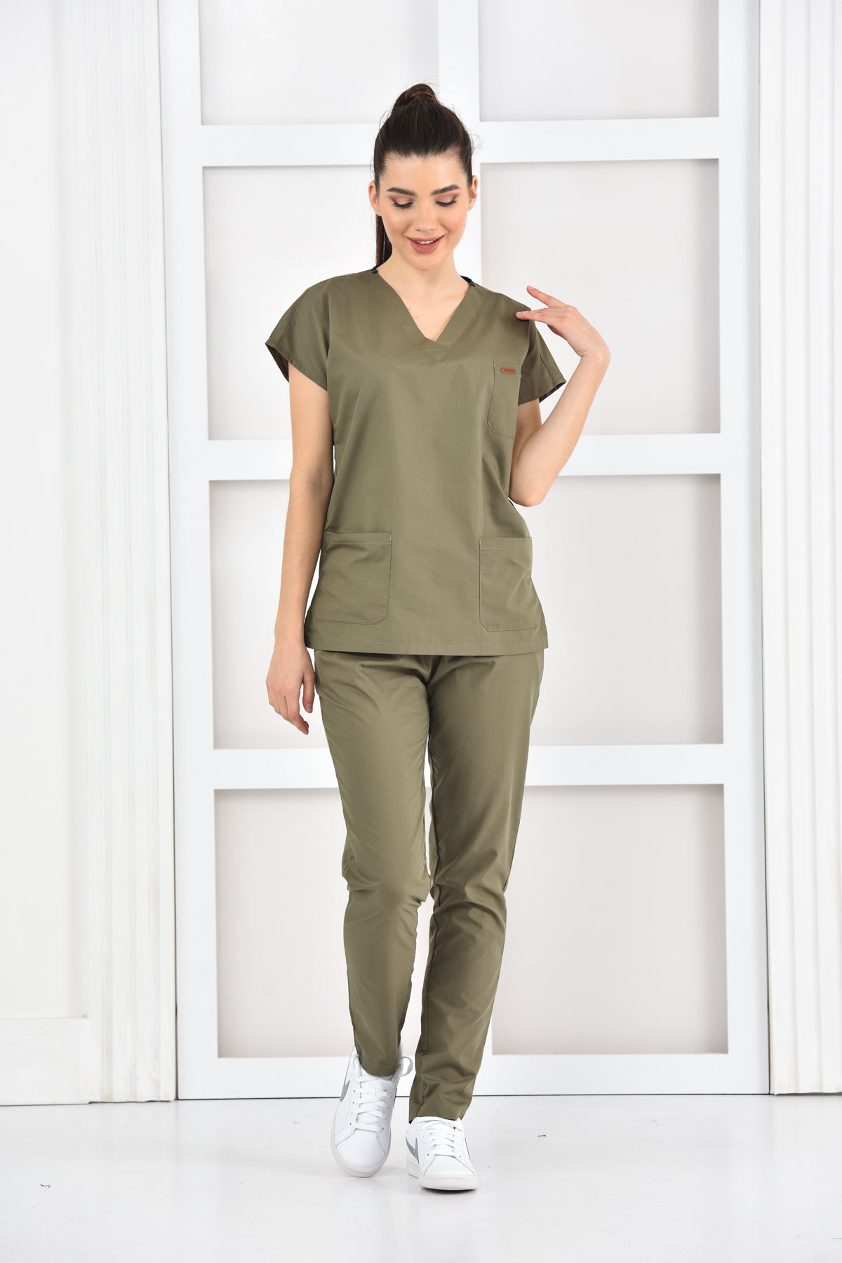 Damski khaki komplet medyczny – tericotton