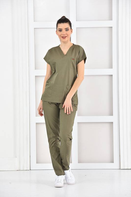 Damski khaki komplet medyczny – tericotton